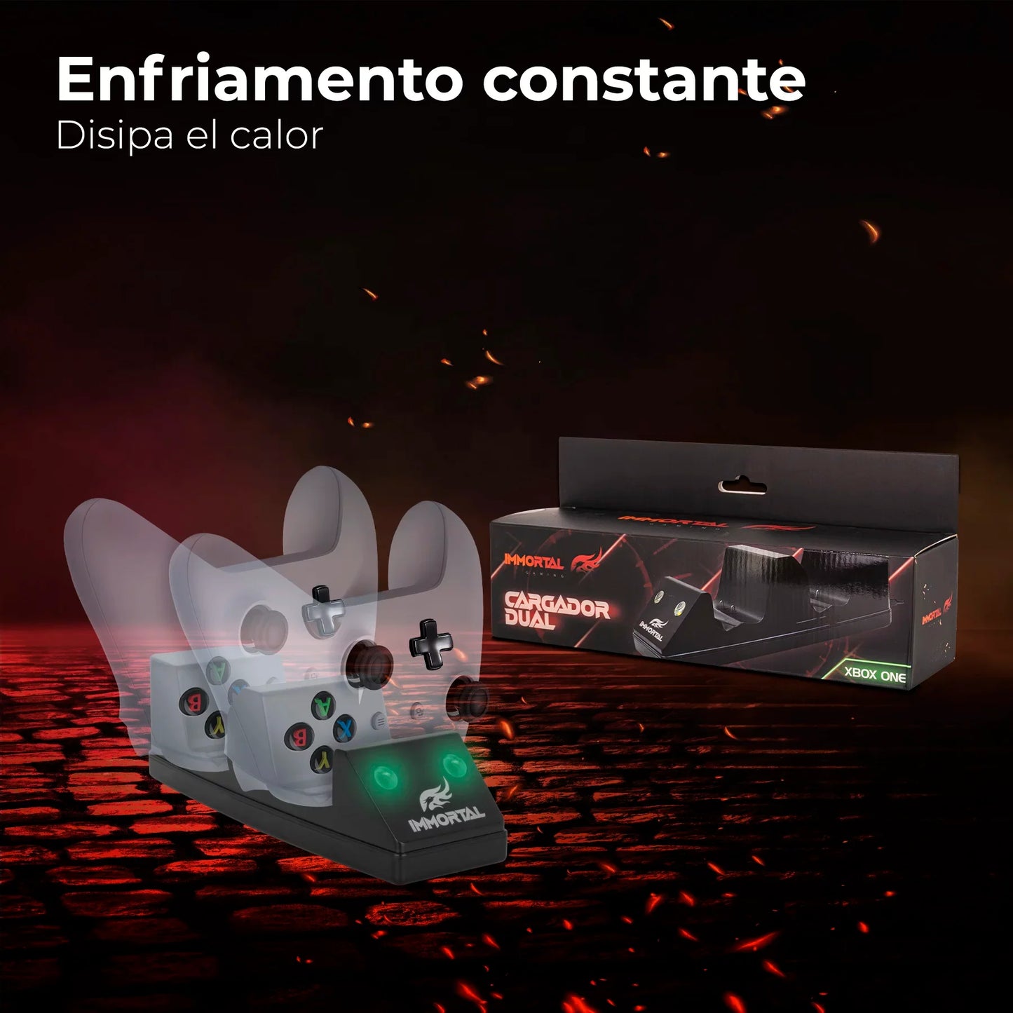 Cargador Dual Xbox IMMORTAL IMGXBC3, Negro, Controles, 5VCC 2A